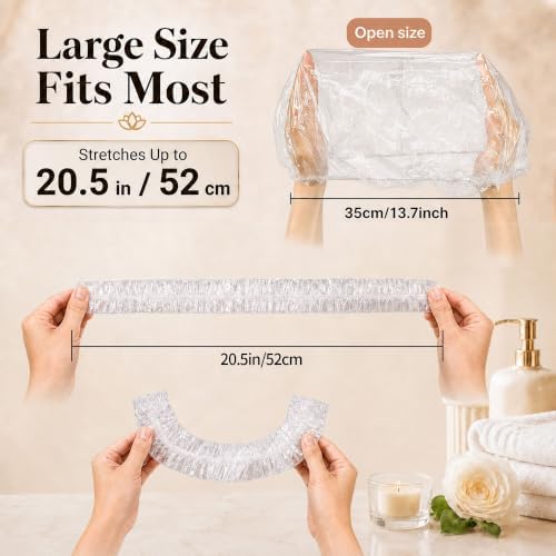 100PCS Larger Shower Caps Disposable, Thicker Waterproof Plastic Elastic Hair Bath Caps, Plastic Hair Caps for Women, Spa, Home Use, Hotel and Hair Salon, Portable Travel - Image 2