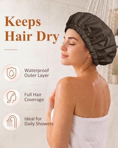 Edoneery Shower Caps for Women Reusable Waterproof, Shower Hair Cap - Image 2
