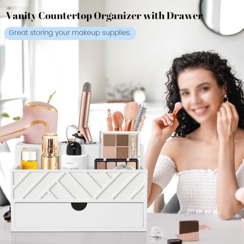 Hair Tool Organizer, Hair Dryer Holder with Drawer, Bathroom Countertop Organizer for Bathroom Accessories, Blow Dryer Organizer for Hair Styling Tools, Vanity Organizer for Bathroom, Vanity, Kitchen - Image 2