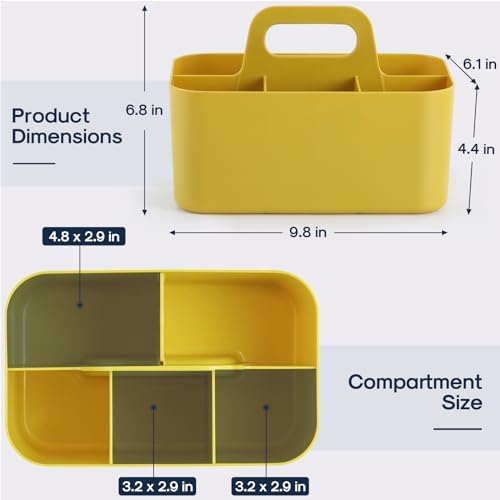 Multiuse Caddy Organizer with Handle, Portable Divided Plastic Tote Bin - Art Craft, Stationary Pen Marker Crayon, Makeup Hair Supplies Storage - Bathroom, Classroom, Dorm, Office, Desk Holder -Yellow - Image 5