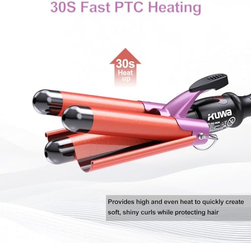 kuwa 3 Barrel Curling Iron,Crimper Hair Tool,Hair Crimper for Women,WaverHair Tool,Hair Waver with LCD Temperature Display - Image 2
