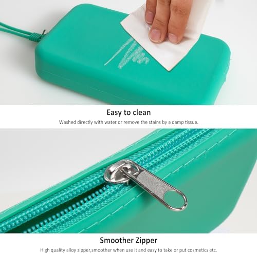 Silicone Small Makeup Bag Pouch for Purse, Travel Toiletry Bag Cute Portable Cosmetic Bag Waterproof Makeup Storage Bag Mini Zipper Clutch Makeup Organizer for Makeup, Beauty Tools (Small Green) - Image 4