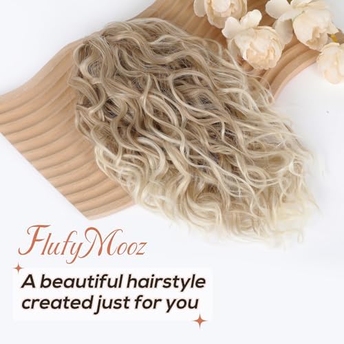 Flufymooz Ponytail Extension, 12" Short Claw Ponytail Extension Wavy Curly Jaw Clip in Pony tails Hair Extension Natural Synthetic Hairpiece for Women(Dark Blonde to Light Blonde) - Image 2