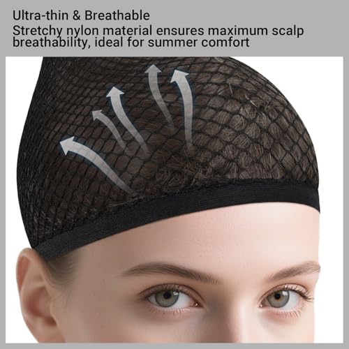 MORGLES 3 Pcs Black Wig Caps for Long Hair, Non Slip Mesh Hair Nets Cosplay - Image 3