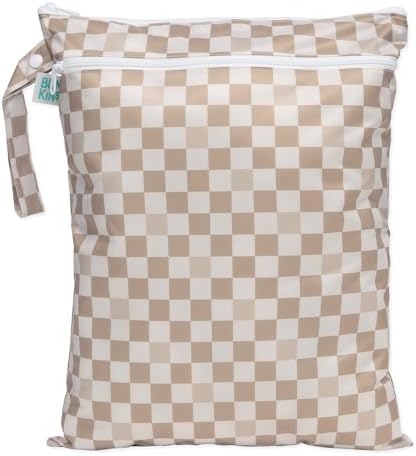 Bumkins Waterproof Wet Dry Bag for Baby, Travel, Swim Suit, Cloth Diapers, Pump Parts, Pool, Beach, Gym Clothes, Toiletry, Hook to Stroller, Daycare, Zipper Reusable Wetdry Packing Pouch, Beige Check by Bumkins
