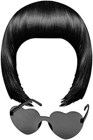 MIAHART Black Short Bob Wig and Sunglass Set, Neon Colored Wigs Sunglass Pack Costume Colorful Cosplay Wigs Daily Party Hairpieces for Bachelorette Neon Party Favors Halloween Decorations Supplies by MIAHART