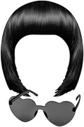 MIAHART Black Short Bob Wig and Sunglass Set, Neon Colored Wigs Sunglass Pack Costume Colorful Cosplay Wigs Daily Party Hairpieces for Bachelorette Neon Party Favors Halloween Decorations Supplies by MIAHART