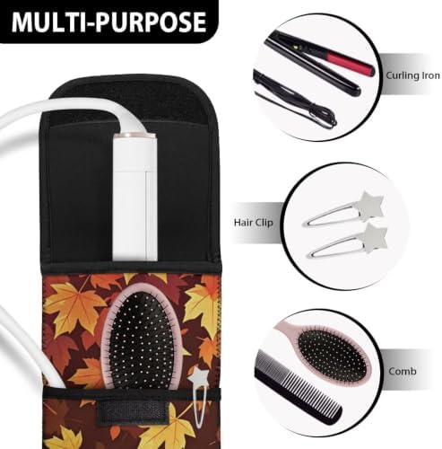 Thanksgiving Maple Leaf Pumpkin Curling Iron Holder Heat Resistant Neoprene Curling Iron Cover Bag with Pocket Curling Iron Organizers and Storage for Hair Straightener, Curling Iron, Flat Iron - Image 7