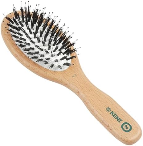 Kent V02 Vegan Boar Bristle Hair Brush with Nylon Pins, Organic Hair Brush for Styling and Detangling, Paddle Brush Ideal for All Hair Types (Small) by KENT
