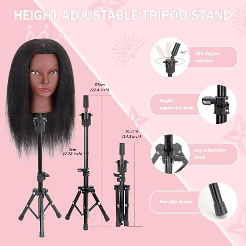16" Mannequin Head Human Hair for Braiding Styling with Tripod Set - Image 3