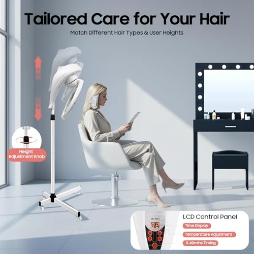 Professional Salon Hair Dryer, 950W 110V Rolling Stand Hooded Hair Dryer, Hair Drying Machine, Adjustable Temperature Settings for Salon and Home Use, White - Image 6