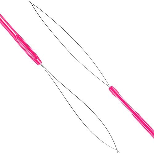Zonon 10 Pcs Loop Needle Threader Tool for Hair Extension Bead,Rose Red - Image 3