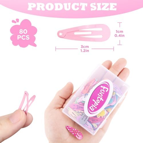 Toddler Hair Clips, Funtopia 80 Pcs (1.2 Inch, 3cm) Cute Mini Snap Hair Clips for Baby Girls Kids, Colorful Small Snap Barrettes Metal Barrette for Fine Hair (Pack of 2) - Image 2
