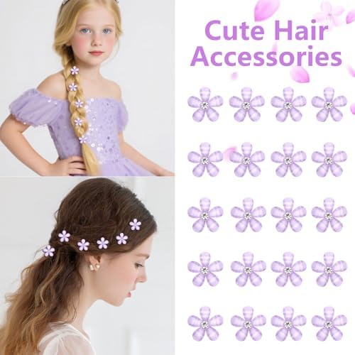 YISSION Light Purple Mini Flower Hair Clips for Women & Girls, 20Pcs Floral Hair Barrettes with Crystal, Elegant Hair Accessories for Wedding Prom Party Daily Hairstyling - Image 3