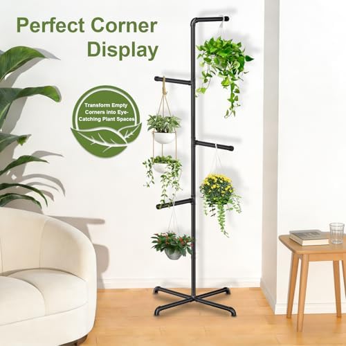 Hanging Plant Stand Indoor, Black Metal Plant Holder, 76 Inch - Image 7