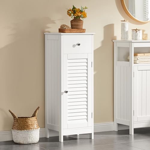 Yaheetech Small Bathroom Storage Cabinet with Drawer & Louvered Door, White - Image 2