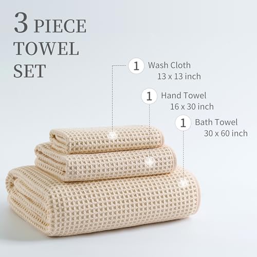 MICROFI New Microfiber Waffle Bath Towels, 3 Pieces, Oversized, Soft, Absorbent, Fast Drying, Lint Free, Includes Bath, Face and Hand Towels 430 GSM - Image 3