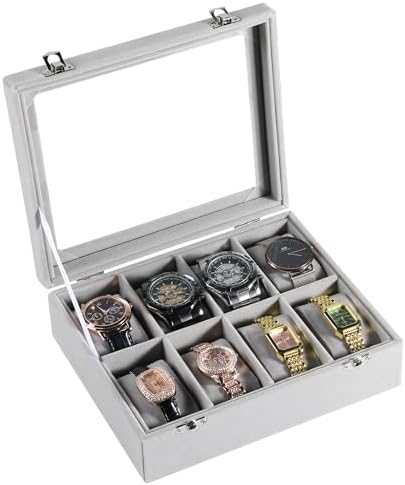 Frebeauty 8 Slot Watch Box for Men/Women,Watch Case with Glass Lid by Frebeauty
