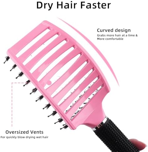 Detangler Brush for Wet and Dry Hair - Painless Hair Brush for Detangling Knots, Smoothing and Styling, for Adults and Kids, Gentle on Curly/Thick Hair (Pink) - Image 4