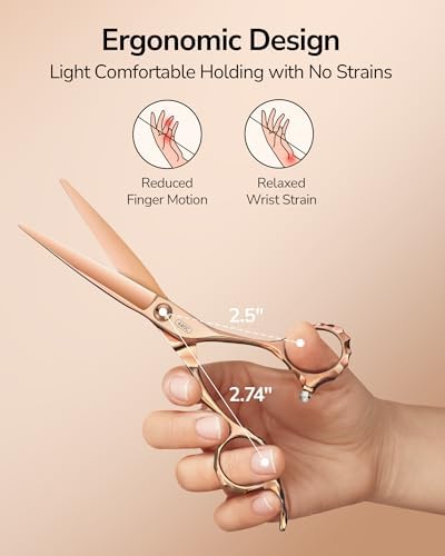 ULG Professional Hair Cutting Scissors with Luxury 18K Rose Gold Finish 6.5" Barber Scissors 440C Japanese Stainless Steel Hand-Honed Razor Sharp Blades Offset Handles Tension Adjustable, Right-Handed - Image 5