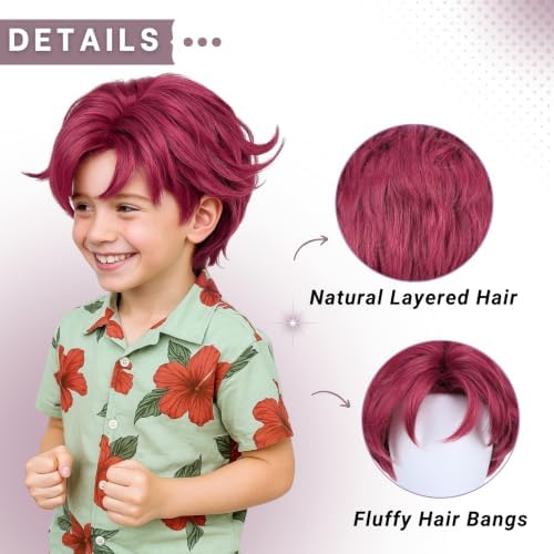 PUREHAIR Kids Short Hot Pink Wig with Tattoos for Boys Costume - Image 5
