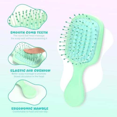 Mini Hair Bursh for Women Men and Kids, Protable Travel Size Hair Brush for Pockets Purses, Mini Detangler Brushes for All Hair Types, Small Paddle Brush for Detangling(Green) - Image 4