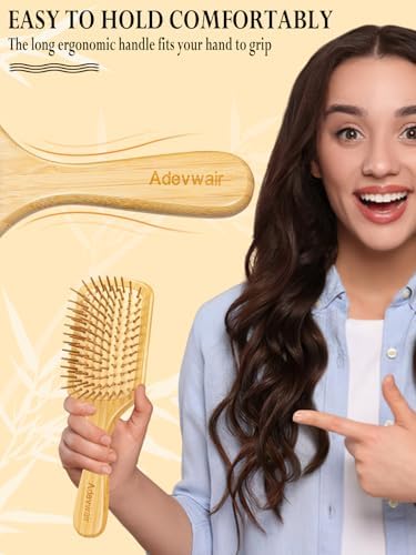 Bamboo Hair Brush for Men Women Detangling Thick Curly Hair, Natural Bamboo Bristles Wooden Paddle Hairbrush with Ergonomic handle for All Hair Types - Image 5