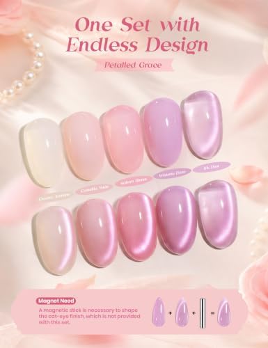 Beetles Petalled Grace Gel Nail Polish Kit, 4 Sheer Colors and 1 Cat Eye - Image 3