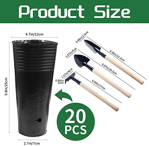 20 Pcs Plastic Deep Nursery Pots, 9.8" Round Tall Tree Pots - Image 2