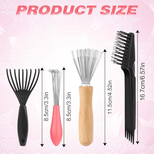 Hairbrush Cleaner Tool Set, 4 PCS Hair Brush Cleaner Rake Comb Cleaning Brush Mini Comb Cleaner Hairstylist Essentials Embedded Tool for Home and Salon Use Removing Hair Dust (4 Style) - Image 2