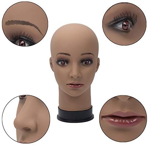 BHD BEAUTY Bald Mannequin Head Brown Female Professional Cosmetology for Wig Making, Display wigs, eyeglasses, hairs with T pins 21'' - Image 6
