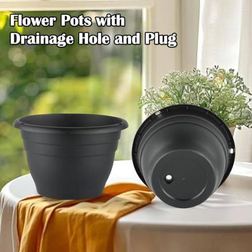 RooTrimmer 5 Pack 10 Inch Plant Pots Plastic Planters with Drainage Holes & Plugs,Lightweight Flower Pots for Indoor Outdoor Plants,Flowers,Monstera,Snake Plant,Home Garden(Black) - Image 6