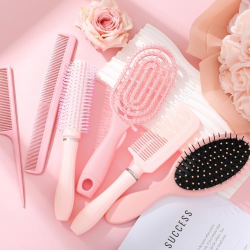 6 Pieces Detangling Styling Comb Set for Women and Men - Hair Brush for Straight, Curly, and All Hair Types(Pink) - Image 4