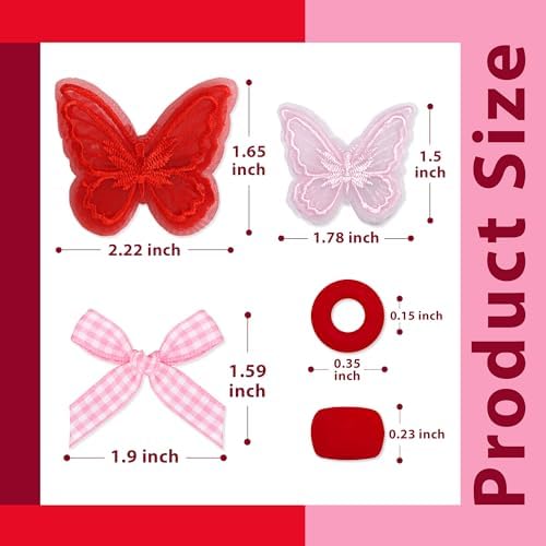 100pcs Hair Beads for Braids Dark Red Lace Embroidery Butterfly Hair Clips Gingham Small Hair Bows Acrylic Loc Dreadlock Pony Beads Y2K Hair Accessories for Girls - Image 4