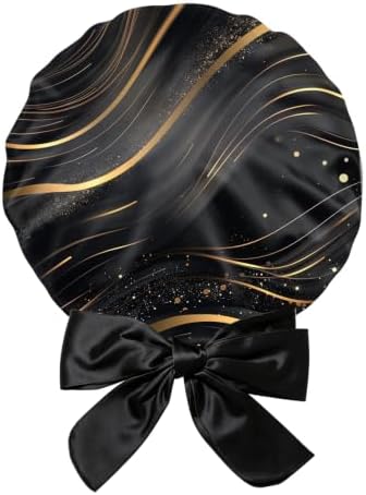 Satin Hair Bonnet Silk Bonnet for Sleeping Double Layer Elastic Tie Band Adjustable Reusable Hair Cap Cute Women Girls by BHAHB