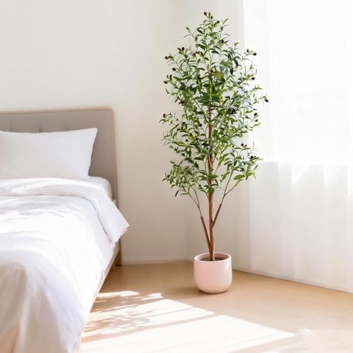 6FT Artificial Olive Tree Indoor, Tall Faux Olive Tree with Pot&Basket, Large Fake Olive Tree with Realistic 1080 Silk Leaves and 60 Fruits for Living Room Home Office Decor. - Image 2