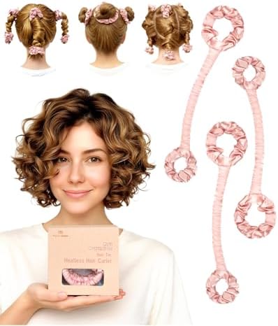BONNET QUEEN 3 Pack Small Satin Heatless Hair Curler for Short Hair, Heatless Curls Overnight, Hair Curlers to Sleep In, Damage-Free Small Curls with Built-in Scrunchie, Cream Pink by BonnetQueen