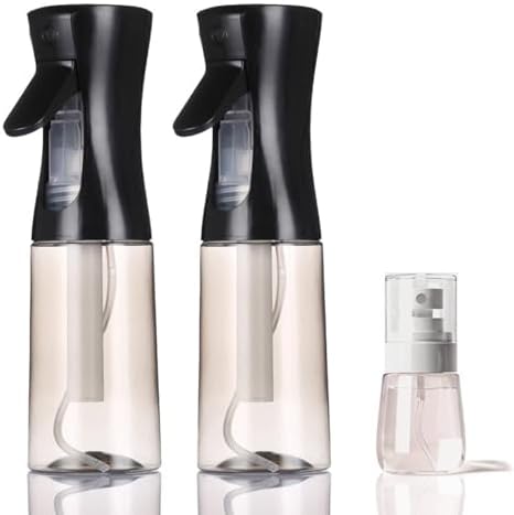3 Pack Spray Bottles, 2-Pack Continuous Spray Bottles,Fine Water Mist Spray Bottles for Hair 6.8 OZ (200 ML) and 1oz 30ml Travel Spray Bottle Mister for Cleaning,Hairstyling,Plants,Barbers,Black by Unknown