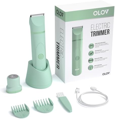 OLOV Electric Body Hair Trimmer - Groin Trimmer for Men - Bikini Trimmer Women - Wet/Dry Shaver Groomer, Replaceable Ceramic Blade Heads, USB Recharge Dock, Waterproof Hygiene Razor, Green - Image 2