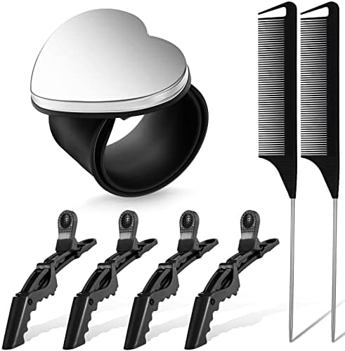 Nuenen Hair Braiding Tools 7 Pieces Kit, Includes 1 Magnetic Pin Wristband, 2 Stainless Steel Rat Tail Combs, 4 Wide Teeth Alligator Sectioning Hair Clips for Hair Braid Maker (Black) by Nuenen