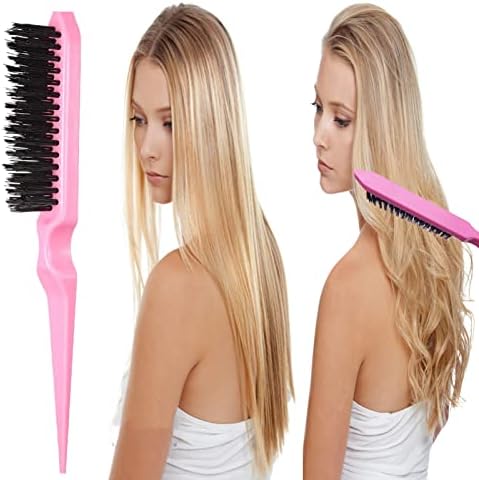 5Pcs Slick Back Brush Set with Topsy Tail Tool, Teasing Bristle, Rat Comb for Women & Girls Hair Styling, Flyaways Control and Edge Combing - Pink - Image 4