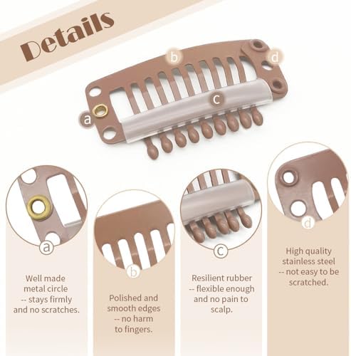 Dreamlover Stainless Steel Hair Extension Clips, Brown, 9 Teeth, 30 Pieces - Image 3