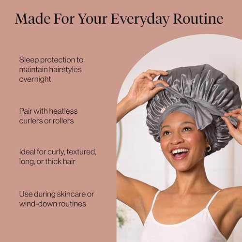 Kitsch XL Satin Bonnet for Sleeping - Charcoal - Image 6