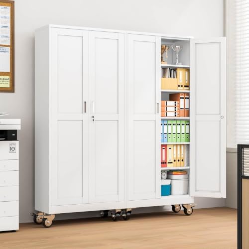 73.6" Metal Garage Storage Cabinet with Wheels and Locking Doors - Image 6