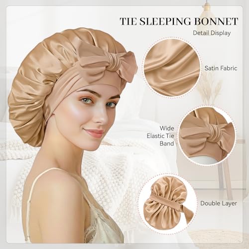 Silk Bonnet for Sleeping Satin Hair Bonnet Double Layer Adjustable Sleep Cap with Elastic Tie Band - Image 4