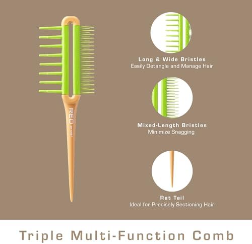 Red by Kiss Detangling Brush for Adults & Kids, Long & Wide Tooth, Mixed-Length Detangler Comb with Rat Tail for All Hair Types - Image 4