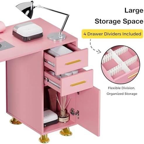 Kikihouse Manicure Table Nail Desk with Dust Collector(Pink) - Image 4