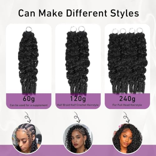 Burmese Curly Crochet Human Hair 16 Inch 120g Human Crochet Hair for Black Women Miracle Knots Hair Pre-Separated Feather Crochet Human Hair Bundles Invisible Hair Extensions Natural Black - Image 5