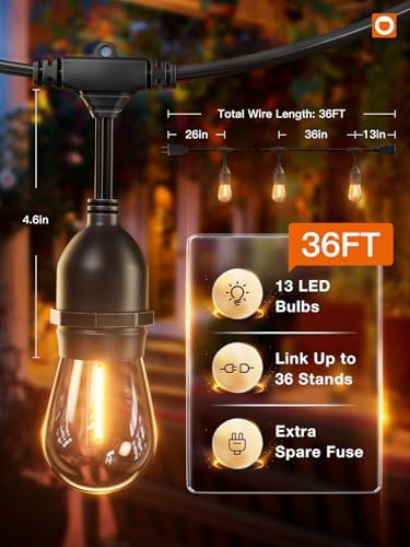 addlon LED Outdoor String Lights 36FT Edison Vintage Weatherproof ETL - Image 6