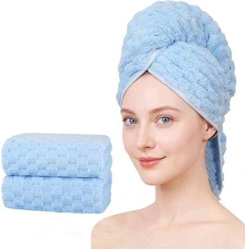 Super Soft Microfiber Hair Towels 2-Pack Lage Size (24x42 inch) for Women by BEELVTIFL